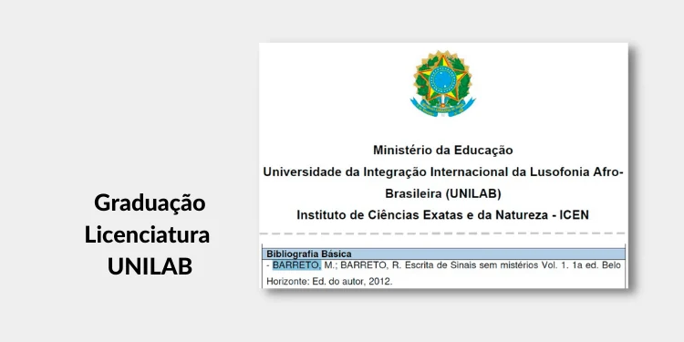 Print de graduação citando o livro Escrita de Sinais sem Mistérios: Graduação Licenciatura UNILAB
