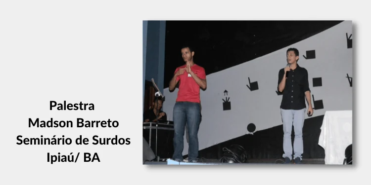 Print de palestra citando o livro Escrita de Sinais sem Mistérios: Palestra Madson Ipiau-BA