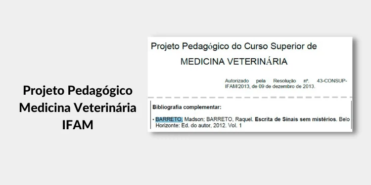 Print de projeto pedagógico citando o livro Escrita de Sinais sem Mistérios: Projeto Pedagógico Medicina Veterinária IFAM