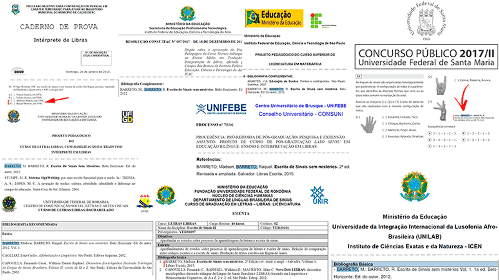 Colagem de provas de concurso público e referências bibliográficas com o sobrenome Barreto