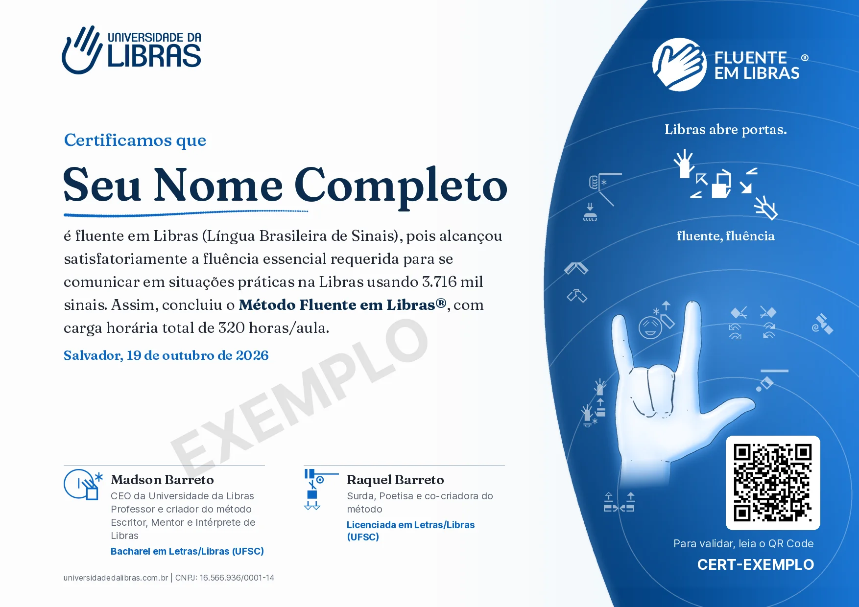 Certificado Fluente em Libras, 320 horas