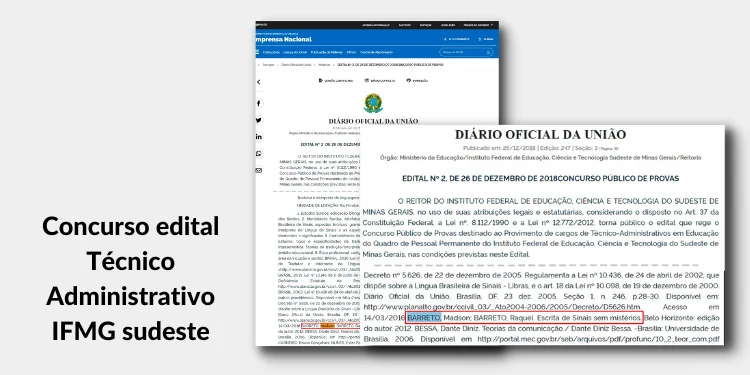Print de edital de concurso citando o livro Escrita de Sinais sem Mistérios: IFMG Sudeste