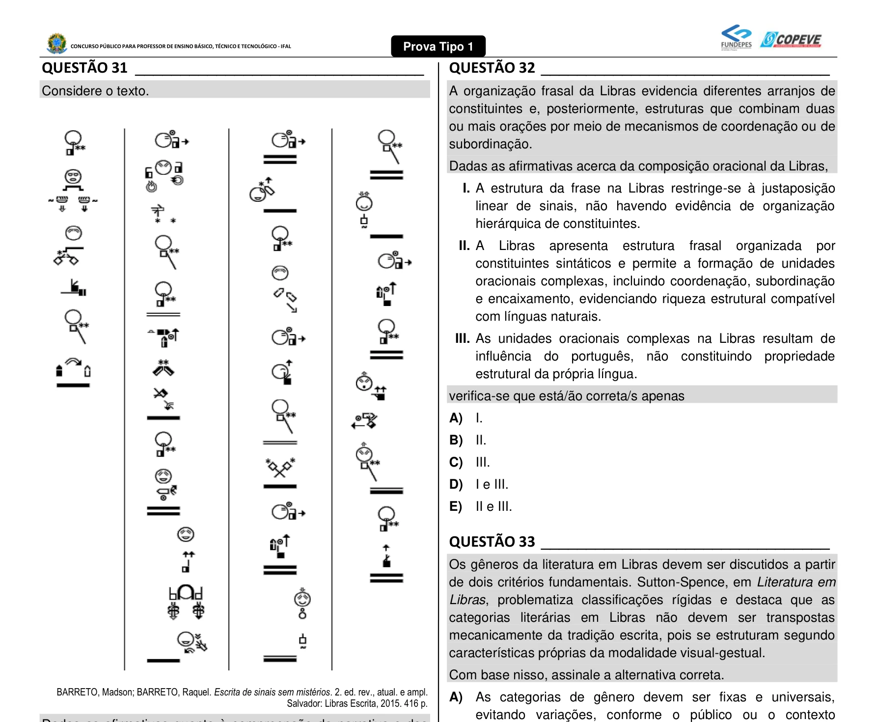 Questão de prova do concurso IFAL 2026 citando o livro