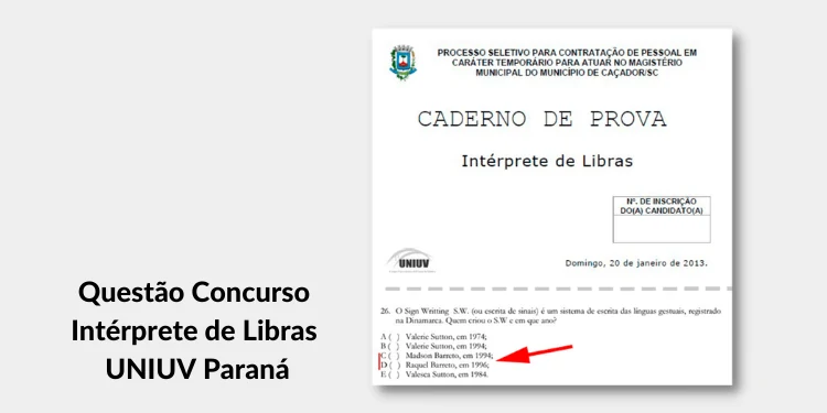 Questão de prova do concurso Intérprete de Libras UNIUV Paraná